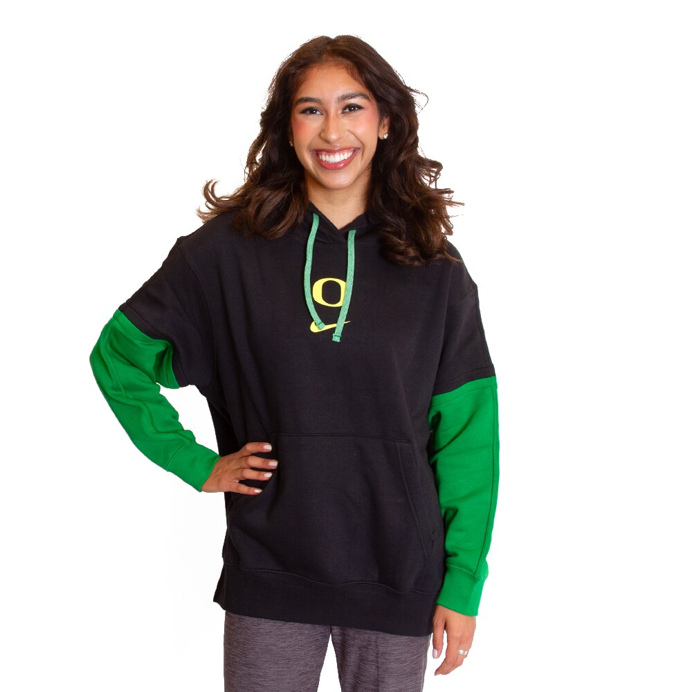 Classic Oregon O, Nike, Black, Hoodie, Cotton Blend, Women, Football, Sideline, Essential, Sweatshirt, Pullover, 795229